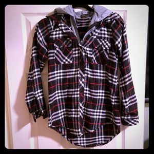 NWOT zip-up/button up flannel hoodie s: S
